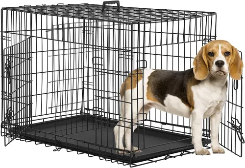 Miniatura 27 de BestPet Jaula para perros 18 pulgadas Negro Perrera de metal plegable con puertas individuales, pestillos seguros de perno deslizante