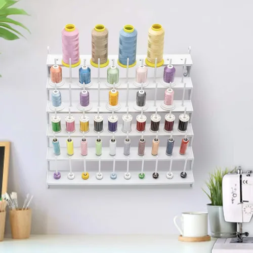Miniatura 2 de Sew Tech Estante de Hilo para 60 Carretes o 30 Conos, Soporte de Hilo Grande Montado en Pared con Clavijas Largas, Soporte de Hilo de Plástico