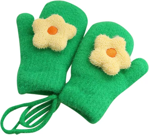 Guantes de felpa de punto con diseño de flores de dibujos animados de invierno 2022, lindos guantes para niños, con dedos, cálidos, gorros y guantes