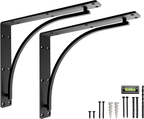 Miniatura 14 de Balin Designs - Soportes clásicos negros resistentes para estantes de 8 pulgadas, soporte en L, soporte para montaje en pared, soporte de metal