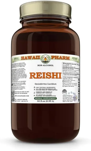 Miniatura 10 de Hawaii Pharm Reishi Extracto sin alcohol, glicerita para apoyo inmunológico, promueve la vitalidad, mejora la memoria y la función cognitiva, apoyo