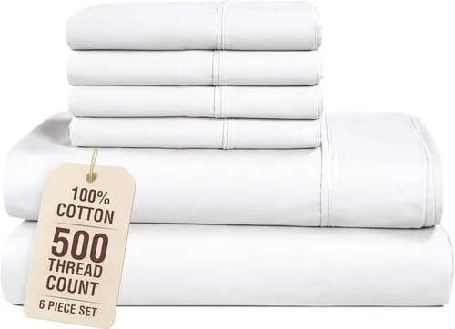 Miniatura 39 de Casa Platino Sábanas tamaño King de 500 hilos, satén suave, 100% algodón, sábanas de 6 piezas con sábana encimera, sábana bajera ajustable y fundas