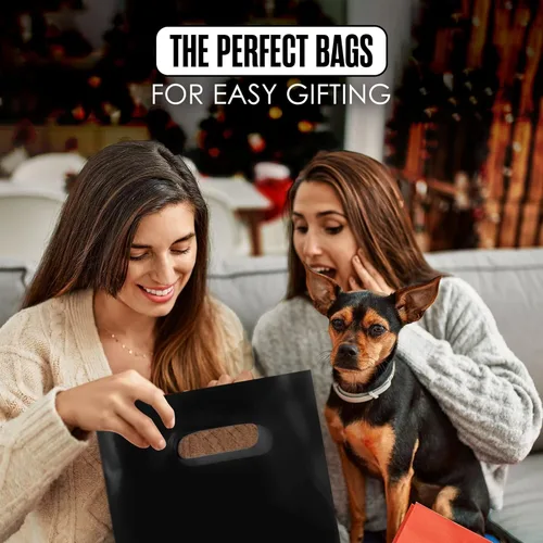 Miniatura 6 de Houseables Bolsas de compras de plástico para mercancías, bolsa al por menor, 16"x18", paquete de 100, 1.75 mil de grosor, blanco y negro, asas
