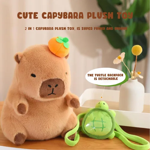 Miniatura 2 de Ditucu Bonita almohada de felpa Capybara naranja con mochila de tortuga, animales de peluche, juguetes de peluche Capibara, regalos para niños