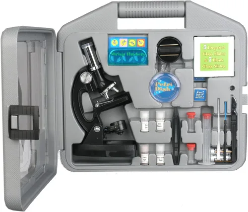 Miniatura 2 de AmScope Serie M30 Kit de microscopio STEM de 52 piezas para niños, microscopio compuesto monocular, portátil para niños, incluye placa de Petri