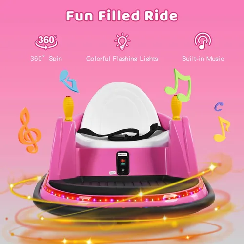 Miniatura 4 de HONEY JOY Coche de parachoques para niños pequeños de 12 V, funciona con batería, joysticks duales, luz LED intermitente y giro de 360 grados, Rosa