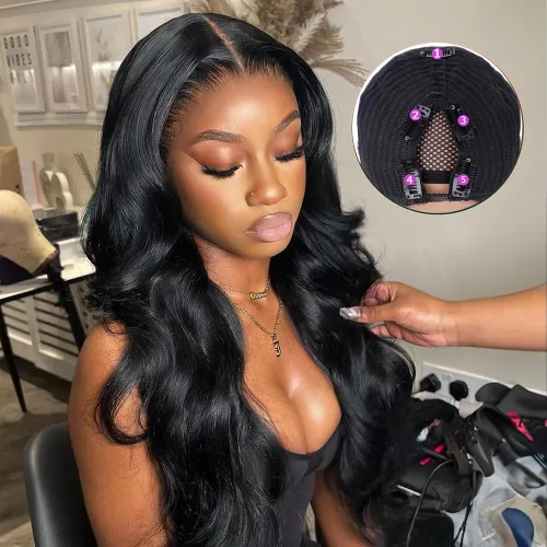 Miniatura 5 de Pelucas con camino en V ondulada de cabello humano virgen brasileño para mujeres negras; mejora de pelucas con camino en U, sin pegamento, con clip