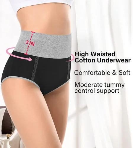 Miniatura 3 de Ropa interior de algodón de cintura alta para mujer, calzoncillos suaves, cómodos, transpirables, para mujer, paquete múltiple