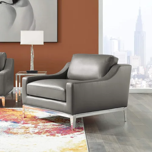 Miniatura 13 de Modway Arnés de sofá de cuero de 83.5" en gris con base de acero inoxidable