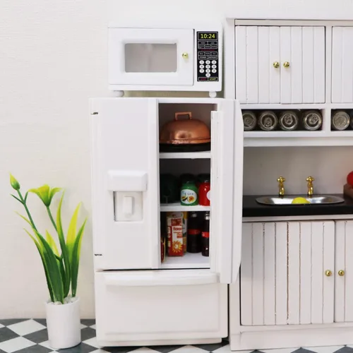 Miniatura 2 de Casa de muñecas en miniatura Nevera 1:12 Accesorios de decoración de muebles Mini refrigerador Cocina Sala de estar Escena Modelo Adornos
