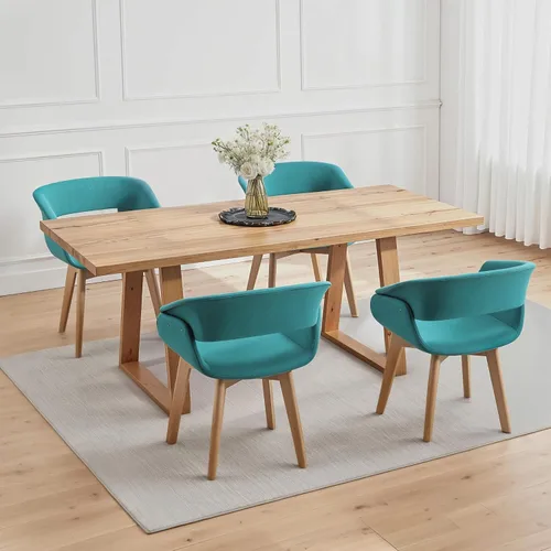 Miniatura 2 de Juego de sillas Ivinta, 2 sillas con brazos, de salón y comedor, con patas de madera maciza, tapizado en tela de lino de mediados de siglo