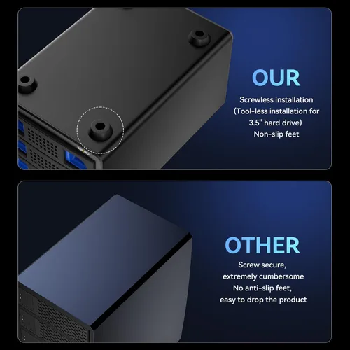 Miniatura 7 de CENMATE Caja de disco duro de 3 bahías con ventilador de refrigeración para HDD/SSD SATA de 2.5"/3.5" con USB A/C 3.0, compatible con 60 TB