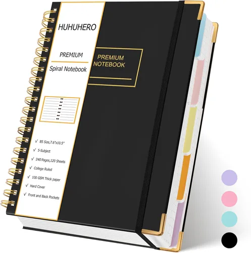 Miniatura 7 de Huhuhero Cuaderno de espiral, 240 páginas, cuaderno de 5 materias con rayas universitarias, 7.6 x 10.5 pulgadas, bonitos diarios en espiral forrados
