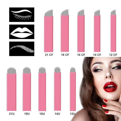 Miniatura 7 de 50 piezas de hoja de microblading desechables rosa #16 nano-cuchillas 0.006 in nano-agujas perfectas para trazos de cabello, cejas, agujas más finas