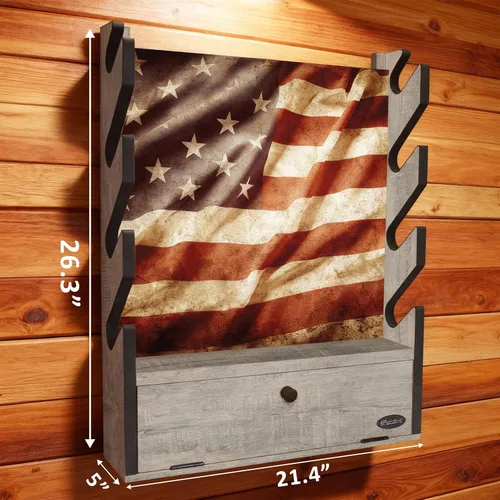 Miniatura 8 de Rush Creek Creations - Soporte de armas, soporte de pared para rifles o escopetas, diseño patriótico de la bandera estadounidense, almacenamiento