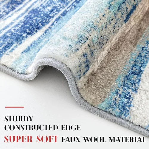 Miniatura 5 de Lansny Alfombra Abstracta de 2 x 6 Pulgadas, Alfombra Lavable Azul para Pasillo Antideslizante, Suave Alfombra Estampada para Cocina, Delgadas Azul