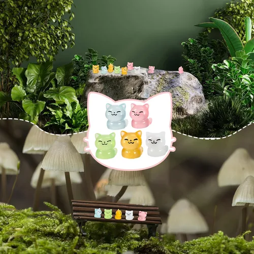Miniatura 5 de 50 piezas de mini figuras luminosas de resina de animales de gato pequeño que brillan en la oscuridad, estatuas de gatos en miniatura adornos