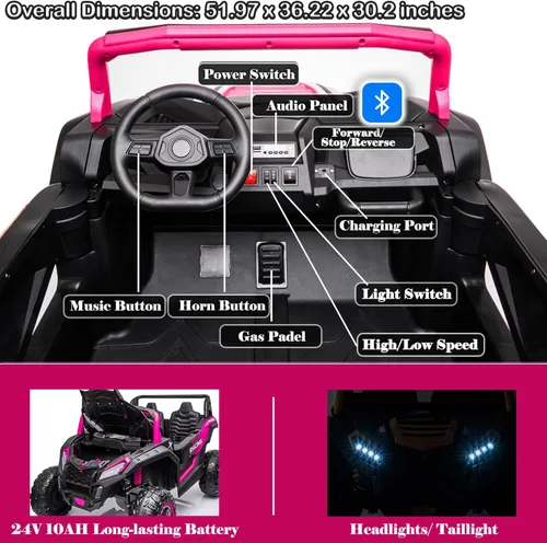 Miniatura 7 de NEWQIDA XXXL Vehículo de juguete de 24 V con batería para niños grandes 4WD Buggy UTV con neumáticos EVA, coche eléctrico para niños con control
