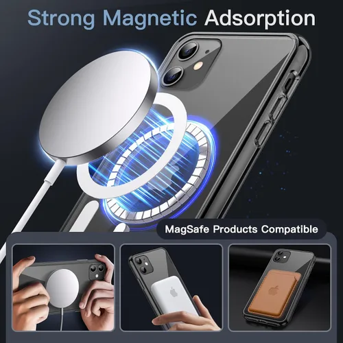 Miniatura 3 de JETech Funda magnética para iPhone 11 de 6.1 pulgadas, compatible con carga inalámbrica MagSafe, a prueba de golpes, parte trasera transparente