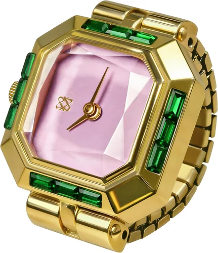 Miniatura 8 de PASCAL Anillo de reloj de diamante para mujer con pantalla analógica de dos manecillas y banda de expansión de acero inoxidable