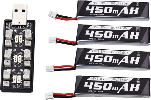 Miniatura 8 de Blomiky Paquete de 4 baterías Lipo 1S 3.8V 450mAh 80C con enchufe PH2.0 compatible con S Free Style RC Quadopter Drone / F4 4