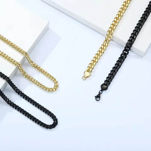 Miniatura 6 de 18K Real Gold Plated Silver Black Chain Necklace and Bracelets for Men Gifts Necklace and Bracelet Set for Men Bracelets for Men Cuban Chain for Men