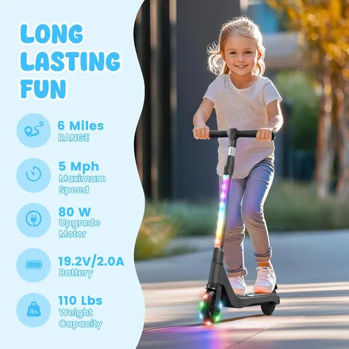 Miniatura 3 de LIEAGLE Patinete Eléctrico para Niños de 6-12 Años, Plataforma con Luces LED, Patinetes para Niños con Manillar de 3 Niveles de Ajuste hasta 36