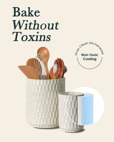 Miniatura 6 de Portautensilios, 7.3"+5.4" Portautensilios de Cerámica para Cocina para Encimera, Recipiente Grande para Utensilios de Cocina para Encimera de Beige