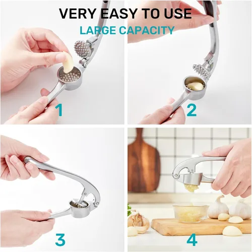 Miniatura 4 de HiramWare Prensa de ajo, trituradora de ajo de cocina a prueba de óxido con mango ergonómico, trituradora de jengibre con buen agarre, fácil