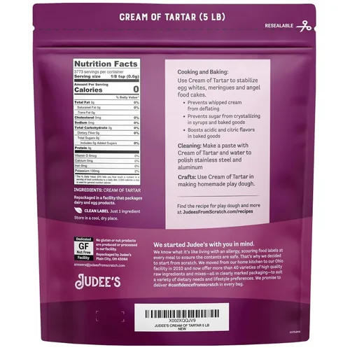 Miniatura 2 de Judee's Gluten Free Cream of Tartar Powder - Sustituto de polvo de merengue y espesante de glaseado real, horneado keto y postres sin gluten