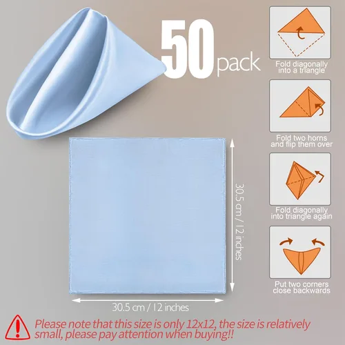 Miniatura 2 de Manyshofu 50 servilletas de satén color azul bebé, servilletas de tela de 12 x 12 pulgadas, juego de servilletas cuadradas de tela de satén