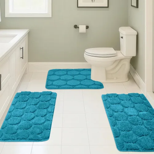 Miniatura 28 de Juego de 3 alfombras de baño suaves y absorbentes, peludas, suaves, antideslizantes, para ducha, bañera y bañera, lavables a máquina