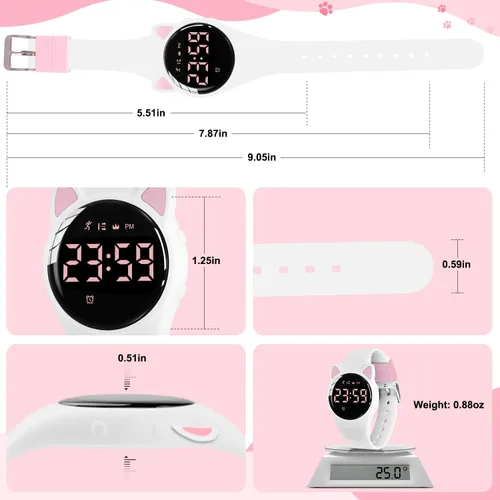 Miniatura 7 de Relojes digitales para niños y niñas, reloj deportivo con rastreador de fitness, podómetro, reloj despertador, cronómetro, no necesita aplicación