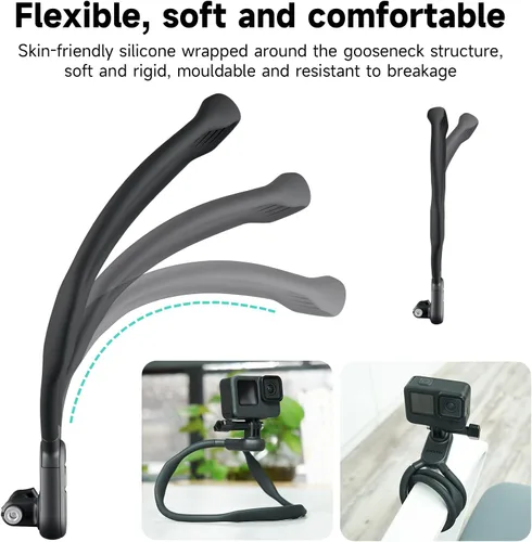 Miniatura 3 de TELESIN Soporte de collar con soporte para cuello SE para GoPro, cabeza pecho hombro POV selfie adjuntar para Go Pro Hero 13 Hero 12 11 10 9 8 7