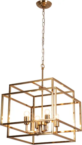Miniatura 9 de Maxax Lámpara de araña cuadrada moderna, 4 luces colgantes de granja, para isla de cocina, comedor, dormitorio, sala de estar, acabado negro y dorado