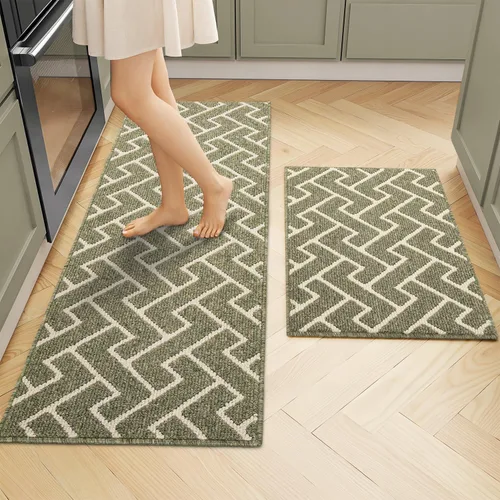 Miniatura 29 de hicorfe Juego de 2 tapetes de cocina antideslizantes para piso, cómodas alfombras de cocina lavables para pasillos, entrada, cuarto de servicio