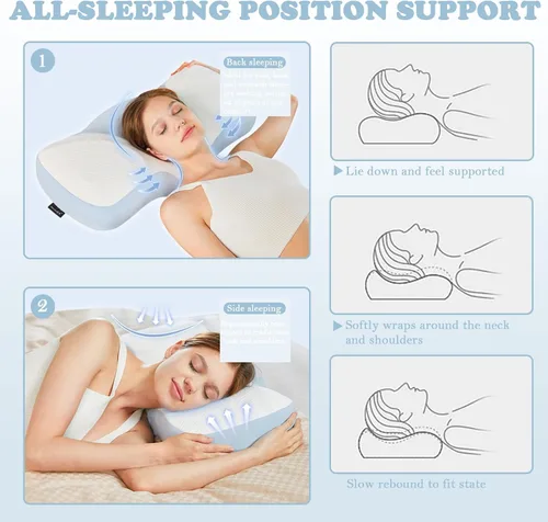 Miniatura 5 de Almohada cervical para el cuello para aliviar el dolor, almohadas ergonómicas de espuma viscoelástica para dormir con funda de almohada lavable