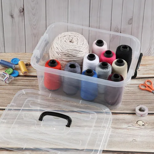 Miniatura 5 de Quickquick - Caja de plástico de 8 L con asa, contenedores de cierre de almacenamiento con asas, transparente, 2 paquetes
