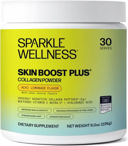 Sparkle Wellness VERISOL - Péptidos de colágeno hidrolizados bioactivos | Polvo de colágeno con vitamina C y ácido hialurónico para la salud del