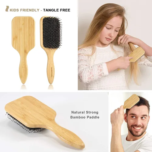 Miniatura 5 de BESTOOL Cepillo de pelo de jabalí y cerdas de nailon para todos (mujeres, hombres, niños) para cabello húmedo y seco, masaje desenredante, mejora