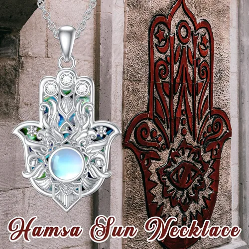 Miniatura 4 de PROESS Collar Hamsa de plata de ley 925 para mujeres y hombres, protector de amuleto, joyería de regalo