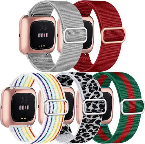 Miniatura 16 de Paquete de 5 bandas compatibles con Fitbit Versa 2 para mujeres/Versa Lite/SE, suave banda de nylon trenzada ajustable para un solo bucle