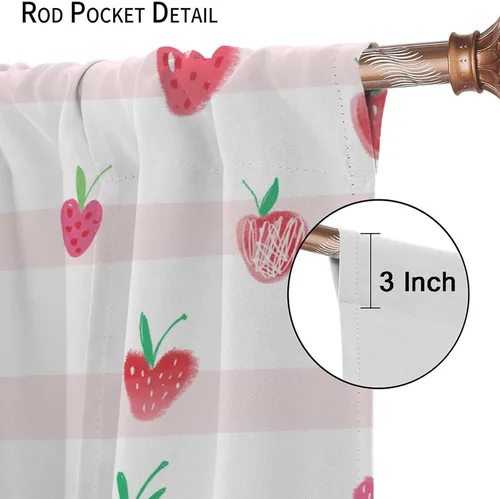 Miniatura 6 de Cortinas bohemias con diseño de fresas, bonitas cortinas bohemias con bolsillo para barra de fruta, tratamiento de ventana para cocina, sala