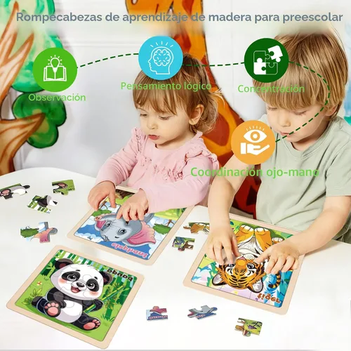 Miniatura 5 de Rompecabezas de madera para niños pequeños, 9 piezas de rompecabezas de animales para niños de 3 a 5 años, actividades de aprendizaje preescolar
