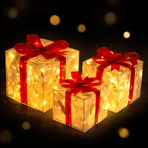 Miniatura 8 de JOIEDOMI Cajas de regalo iluminadas de Navidad, juego de 3 cajas de regalo transparentes con iluminación de Navidad, cajas de Navidad con luz LED