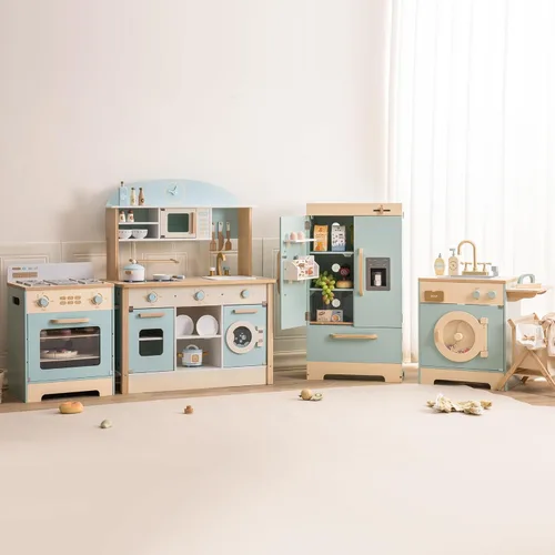 Miniatura 4 de ROBOTIME Cocina de Juguete de Madera, Juego de Cocina para Niños Pequeños con Horno, Refrigerador y Lavadora, Regalo de Juego de Cocina para Niños