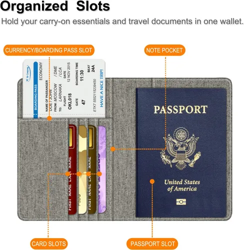 Miniatura 4 de Fintie - Funda para tarjetas y pasaporte, de piel sintética, bloqueo RFID, cartera de viajes (mezclilla gris)