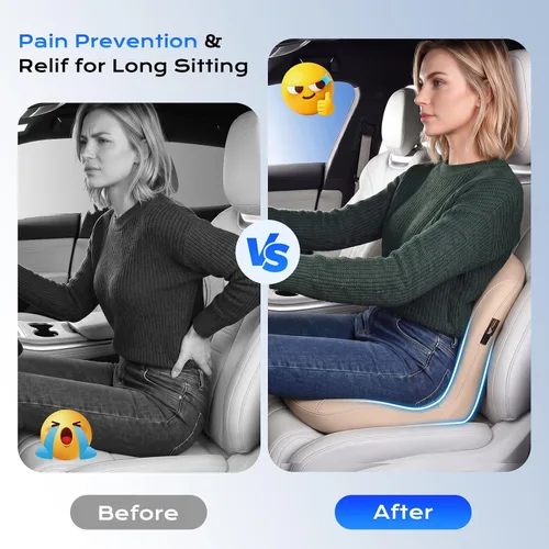 Miniatura 4 de Coverado Cojín de asiento de automóvil y almohada de apoyo lumbar, de una pieza, de piel de napa, espuma viscoelástica, ergonómico, para el dolor