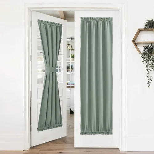 Miniatura 245 de NICETOWN Cortinas opacas unicolor con aislamiento térmico para puerta francesa, granja, oscurecimiento de habitación, puertas y ventanas de Marrón