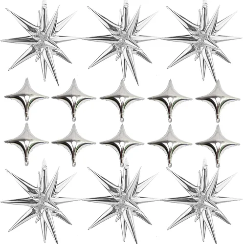 Miniatura 10 de Kit de Globos de Papel Aluminio con Estrella Dorada - Paquete de 6 Globos de Cono y Punta de Explosión Estelar de 12 Puntos con 10 Piezas